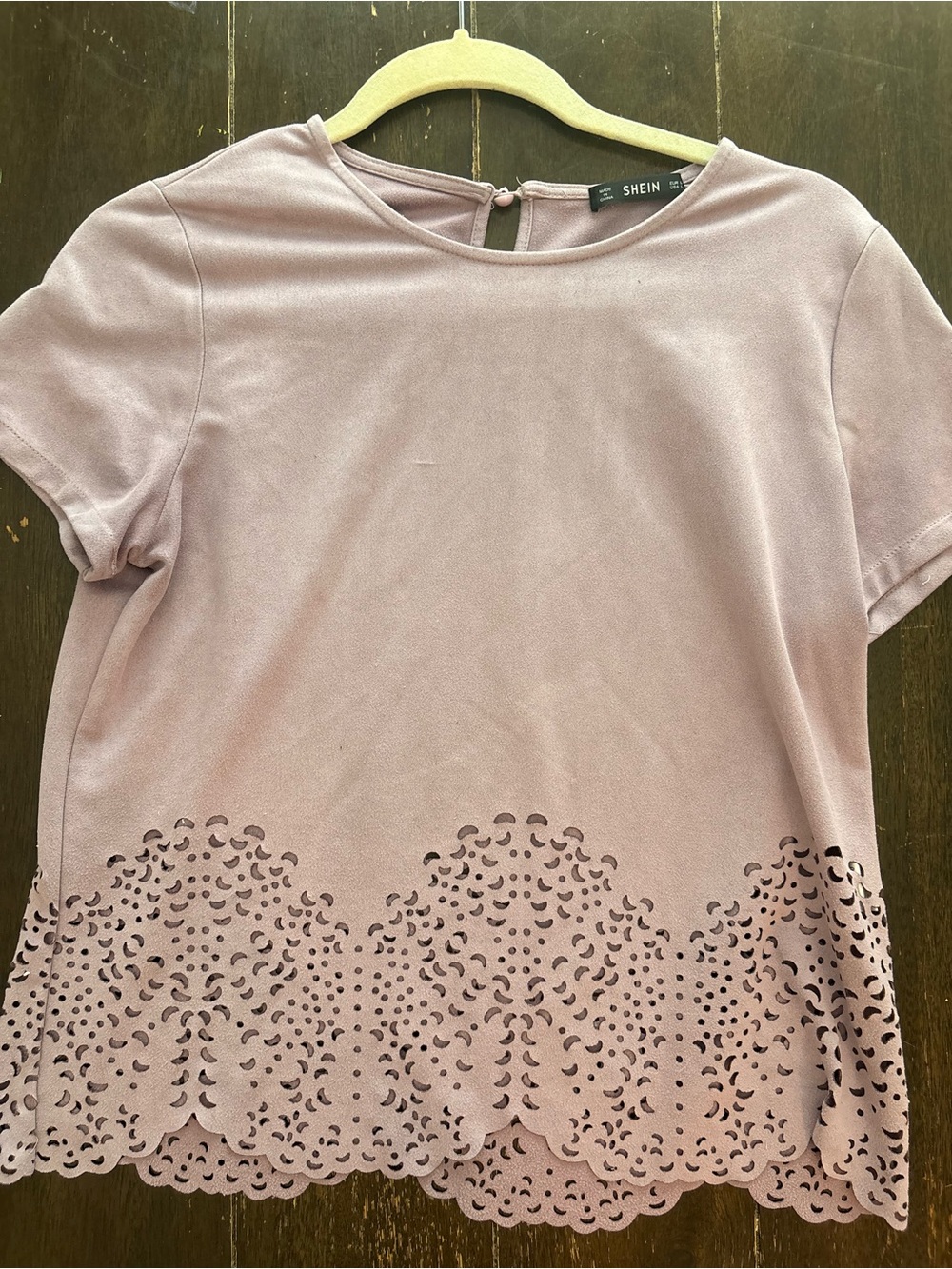 SHEIN Mauve Laser-Cut Hem Short Sleeve Top